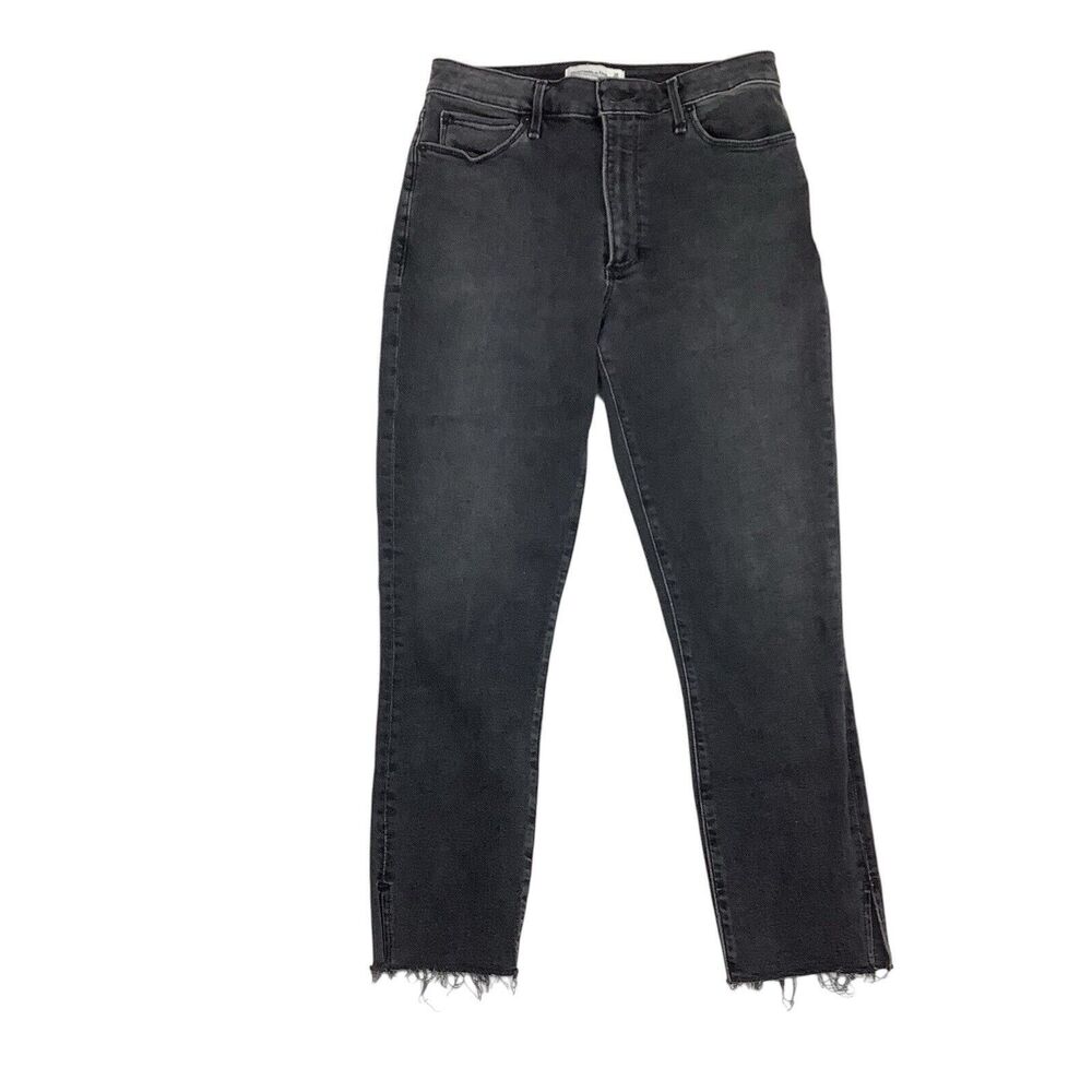 Abercrombie Fitch High Rise Super Skinny Ankle Raw Hem Jeans Women's 28 6R Black